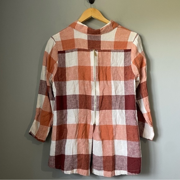 SOFT Surroundings Carreaux Plaid Mother of Pearl Shirt Button Up Linen BLEND LRG - Picture 9 of 9